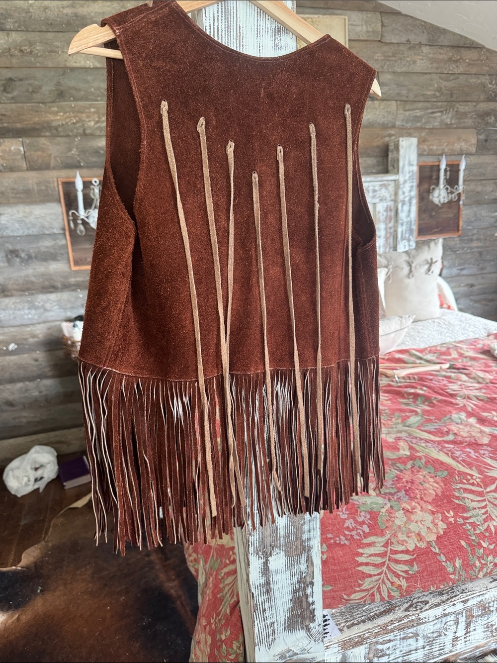 Vintage Brown Suede Fringe Vest - Picture 2 of 2